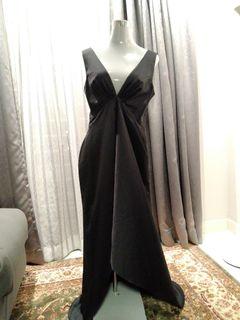 Goddiva Black Waterfall Satin Evening / Dinner Dress