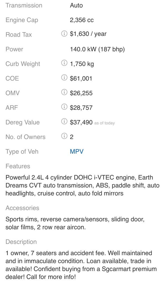 Honda Odyssey 2.4 Absolute 7Seater Advance Package (A), Cars, Used