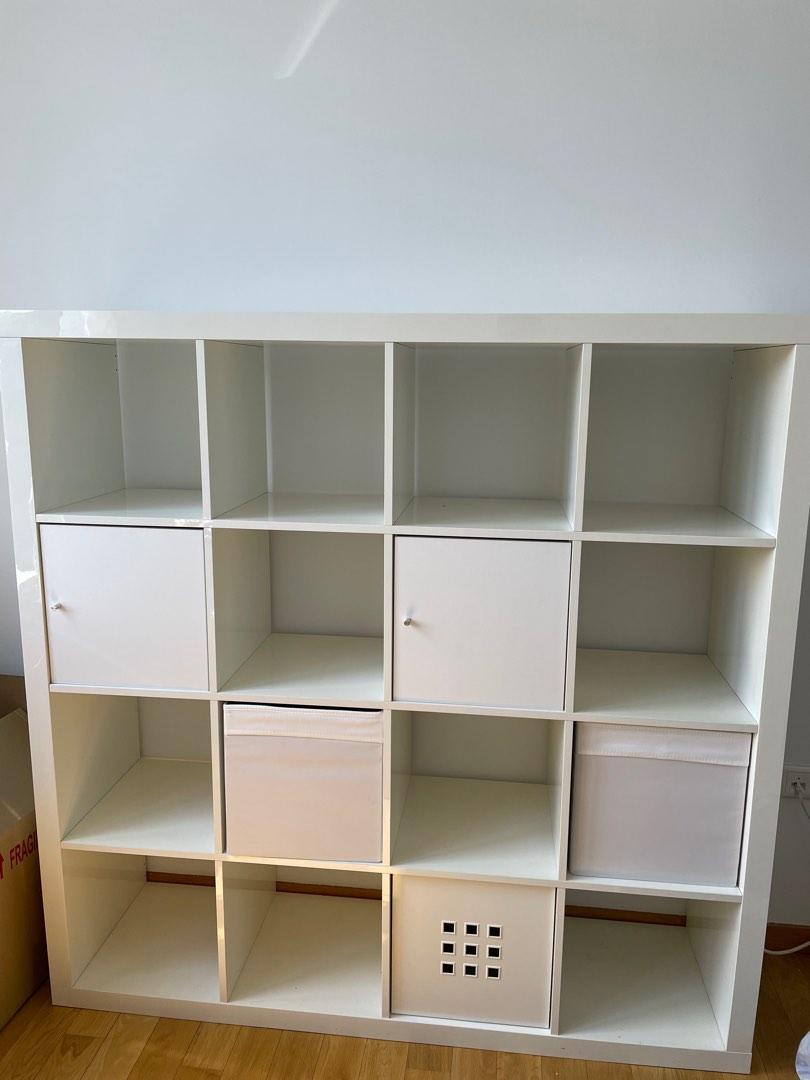 Ikea Kallax 4x4 shelves white with 5 inserts, Furniture & Home Living