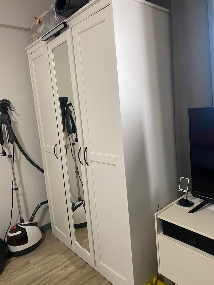 IKEA Songesand Wardrobe with Mirror (White), Furniture & Home Living, Furniture, Shelves
