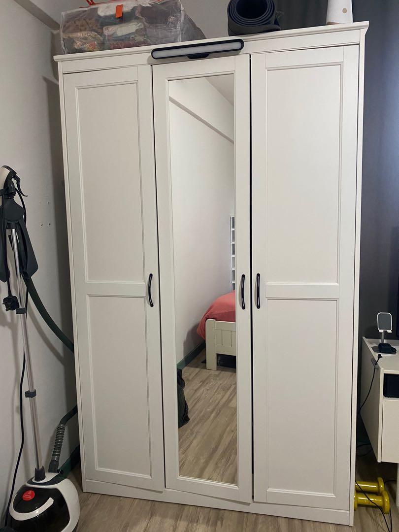 IKEA Songesand Wardrobe with Mirror (White), Furniture & Home Living, Furniture, Shelves