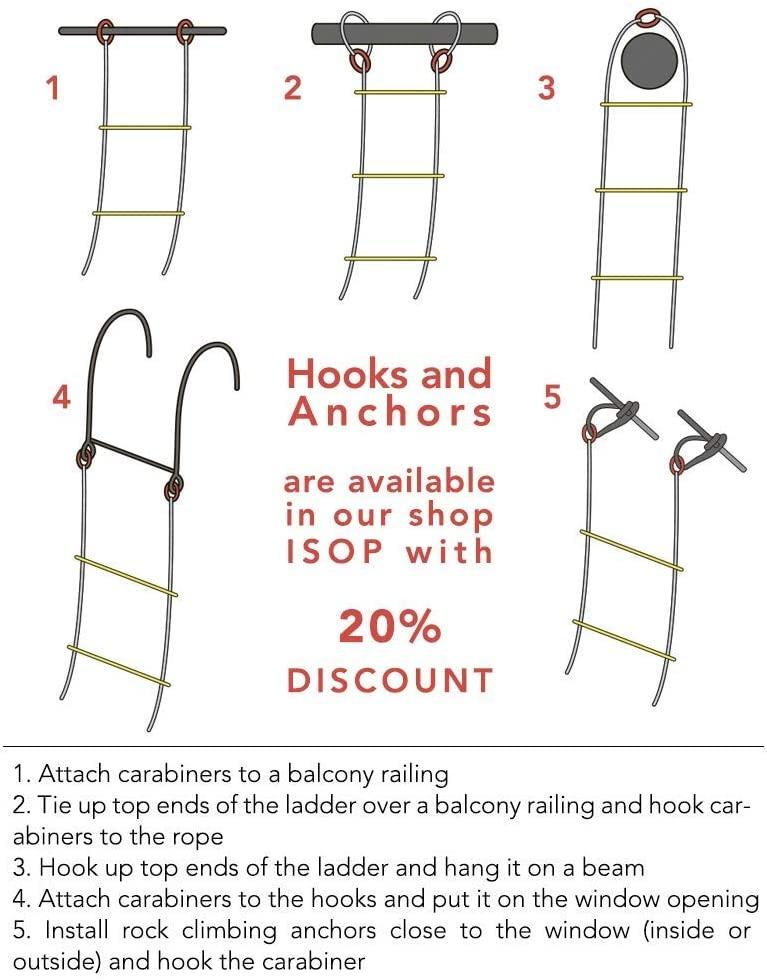 ISOP Fire Escape Rope Ladder 2 Story 5m (16ft) Flame Resistant Safety