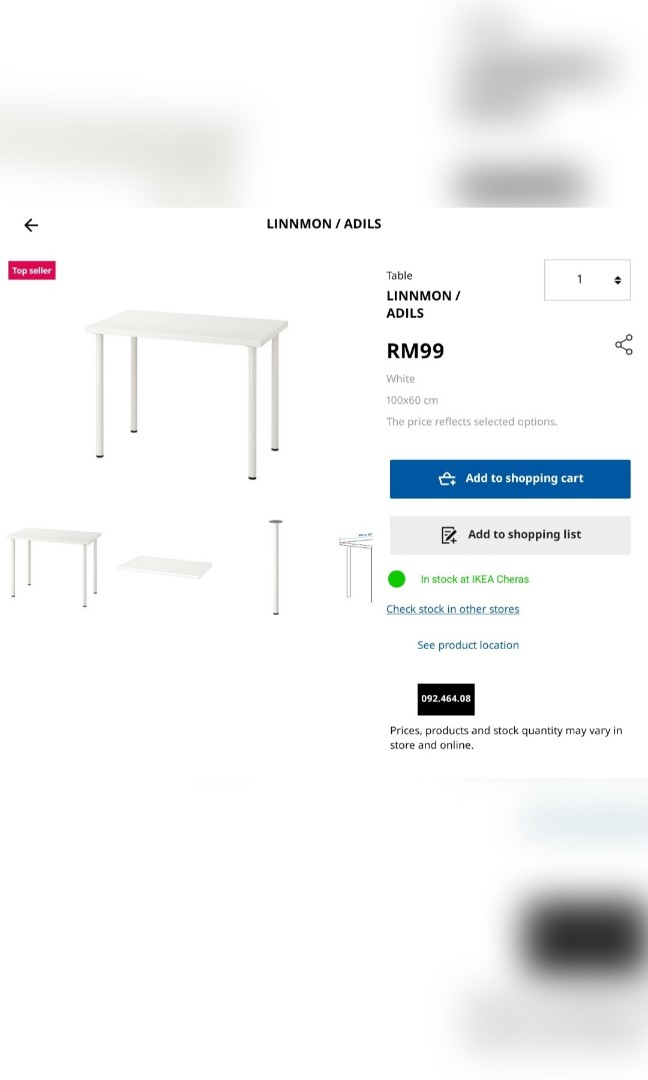 Kaki meja IKEA + table top IKEA (Free), Furniture & Home Living