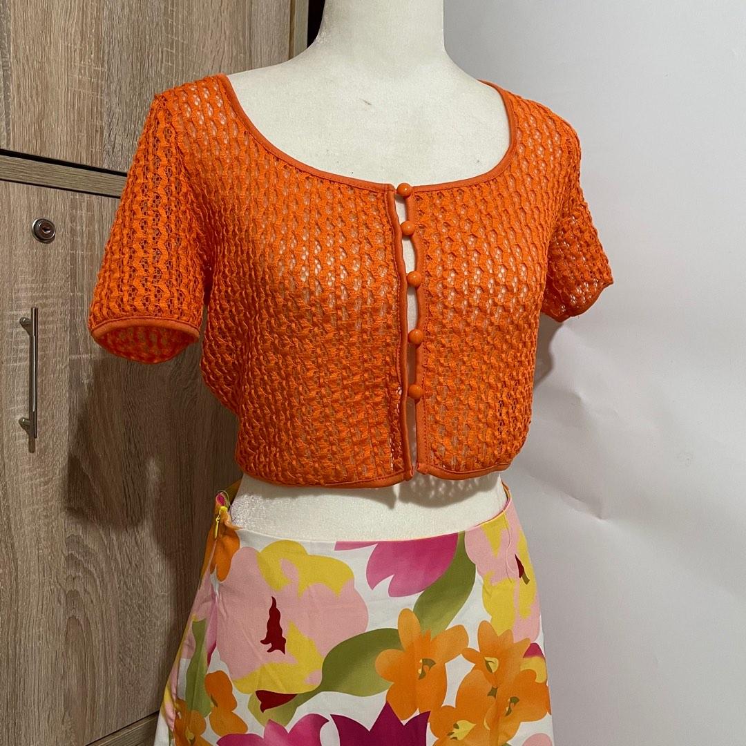 Orange short sleeve cardigan sale