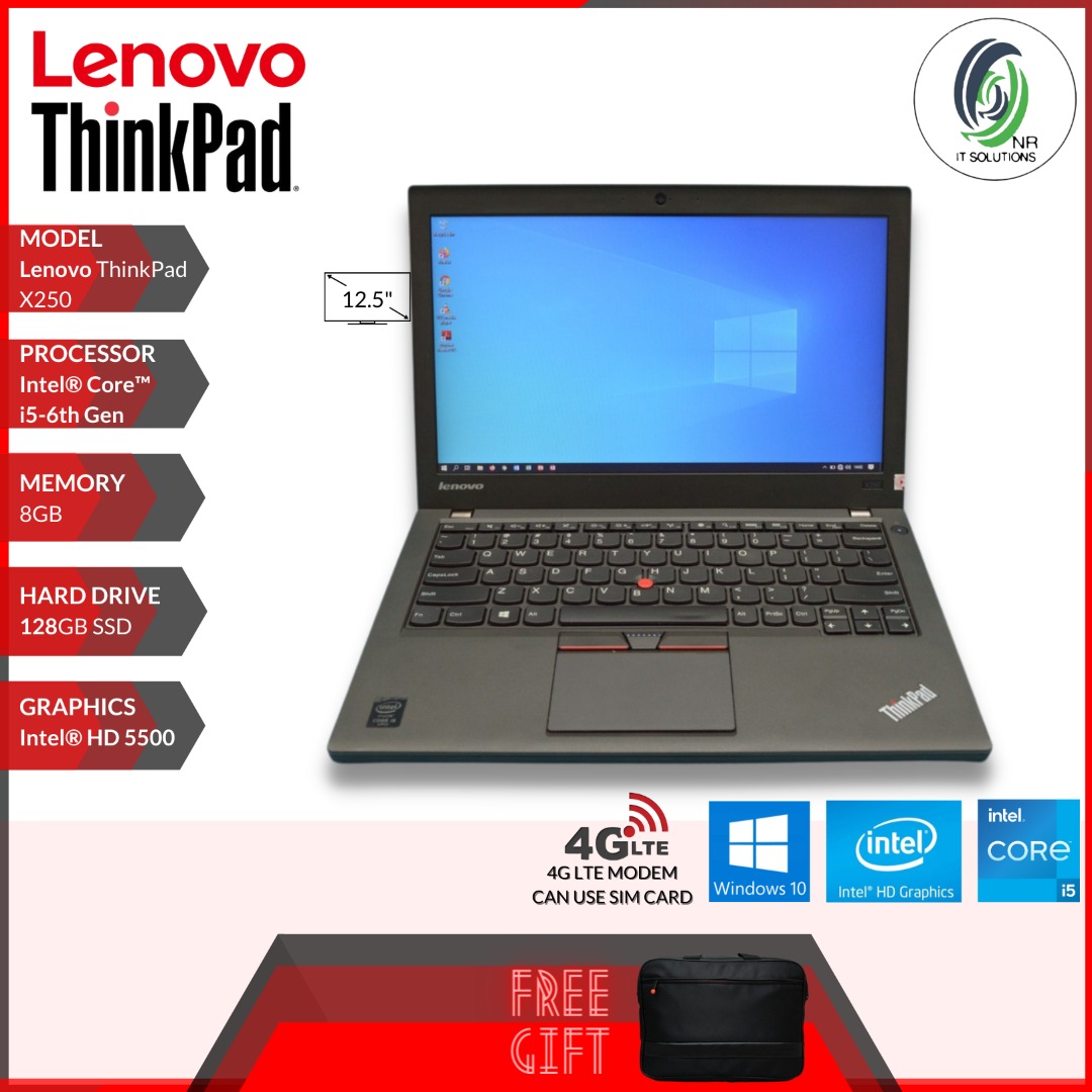 Lenovo ThinkPad X250 laptop Intel® Core™ i5-5th Gen /8 GB /128 GB SSD/Dual  Battery/ 12.5