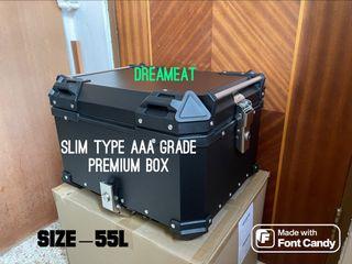LIMITED PRODUCTION—“SLIM TYPE”—HEPCO STYLE SIDE WAY OPENING 55L BLACK AAA GRADE PREMIUM ALUMINIUM TOP BOX—FREE BASIC INSTALLATION—WARRANTY PROVIDED—SELLING BELOW COST PRICE!!! 