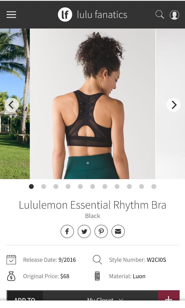 Lululemon Essential Rhythm Bra - Black - lulu fanatics
