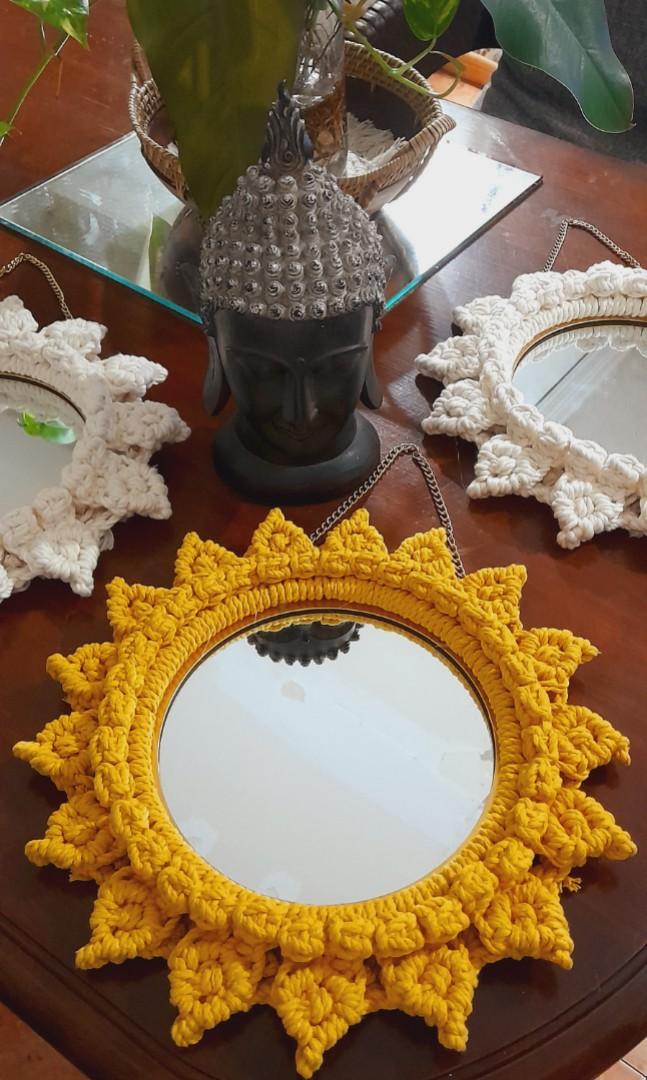 Macrame wall hanging mirror (Category: Mirrors) located in Binan City. Submitted by relizas_modern_macrame (Listing ID 1180233454, Image 3). Description: 13inch diameter php 949 . . 16inch diameter php 1189 . . pm for orders.