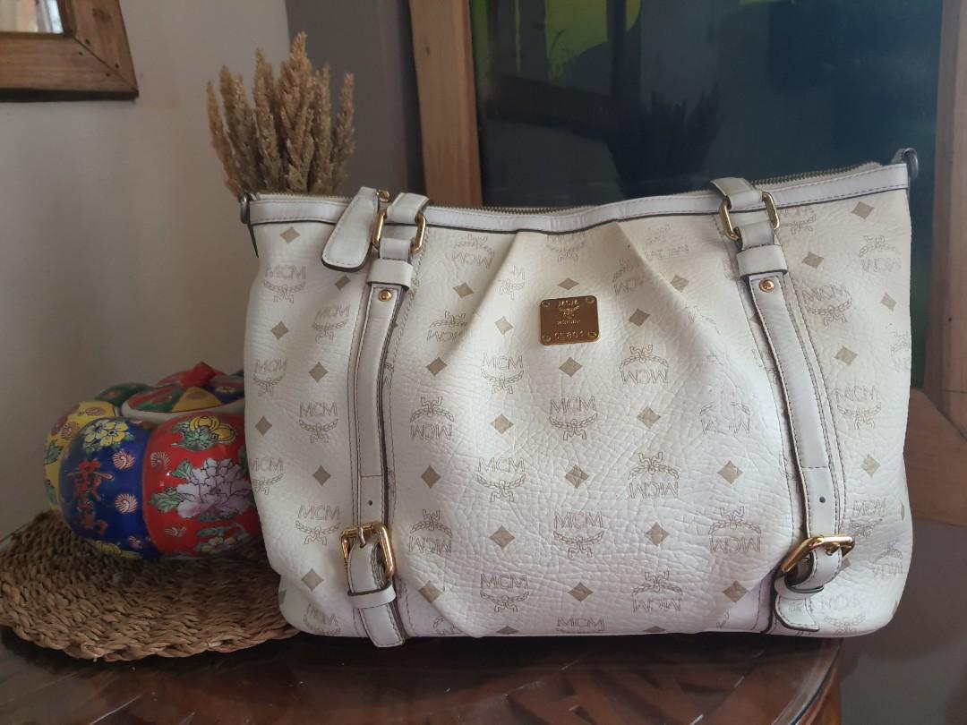 Mcm white best sale tote bag