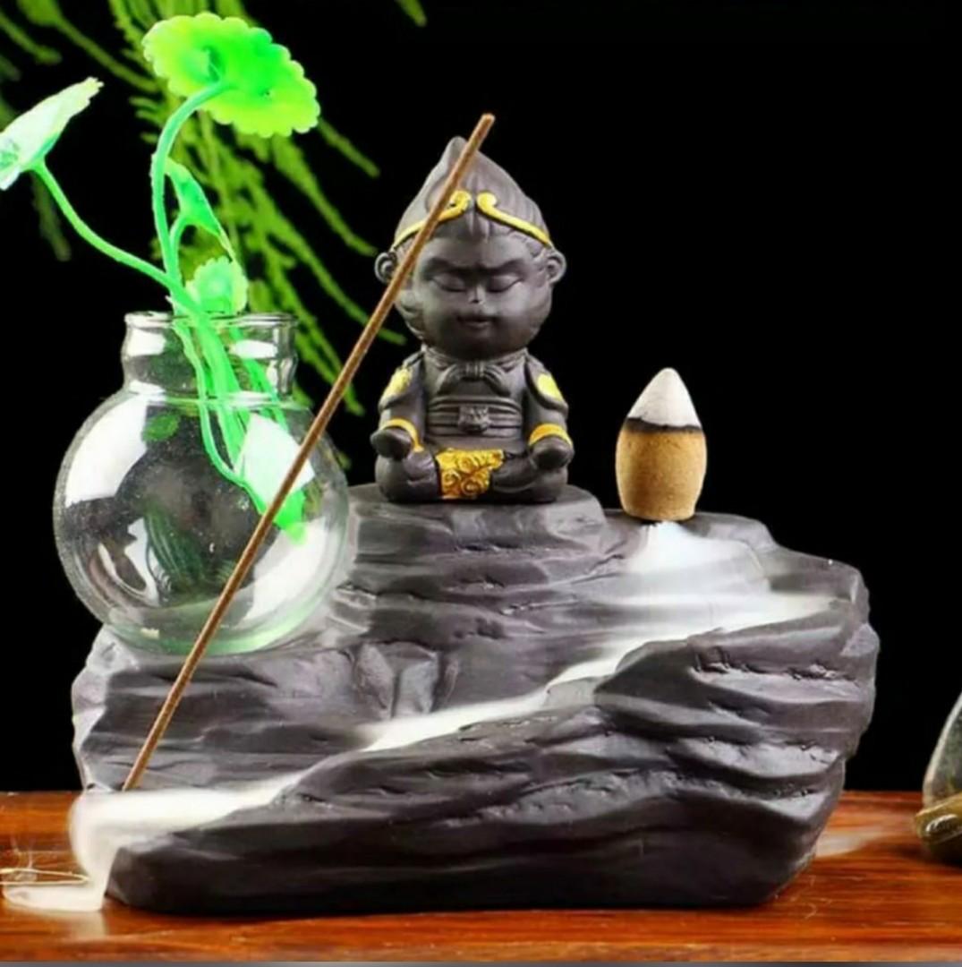 Monkey King Sun Wukong Ceramic Backflow Incense Burner, Furniture