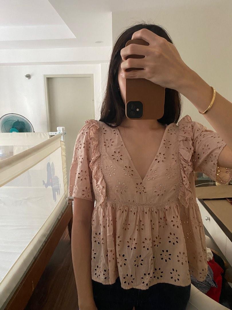 Original Zara Embroidered Eyelet Top, Women's Fashion, Tops, Blouses on