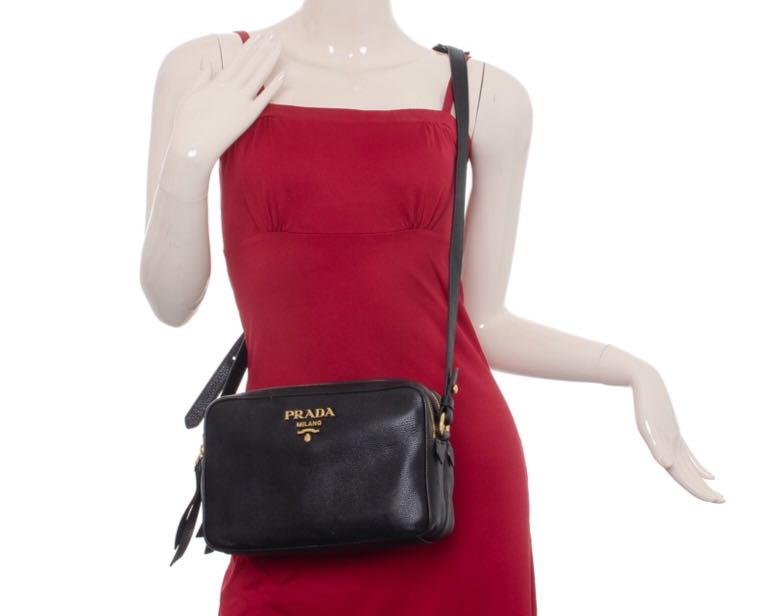 PRADA Black Double Zip Camera Crossbody Bag, Luxury, Bags