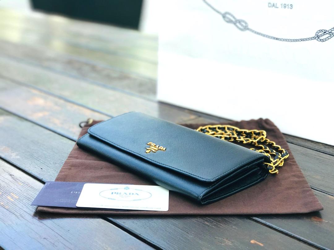 Prada Saffiano Metal Leather Wallet on Chain Crossbody Bag