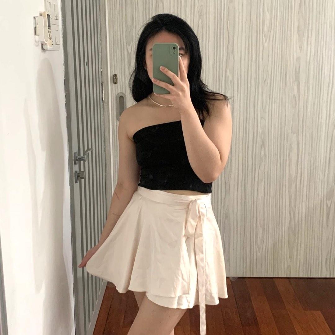 Satin Self-Tie Mini Wrap Skirt