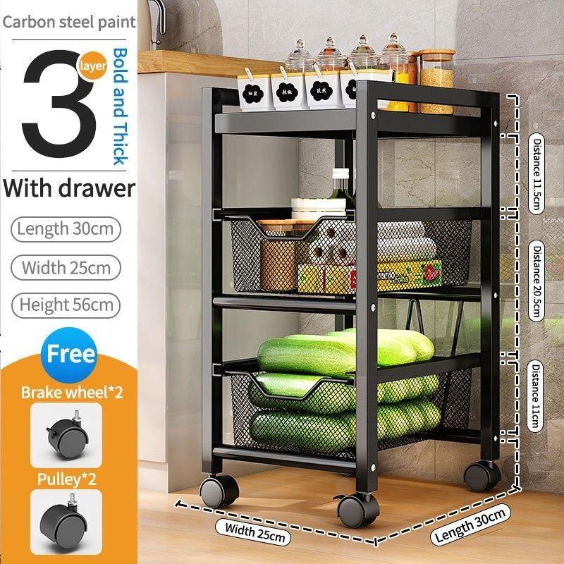 Stainless Steel Kitchen Rack Narrow Space Trolley Storage Rack