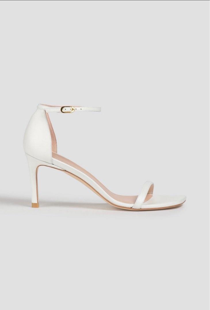 Stuart Weitzman White Leather Sandals Comfortable height for