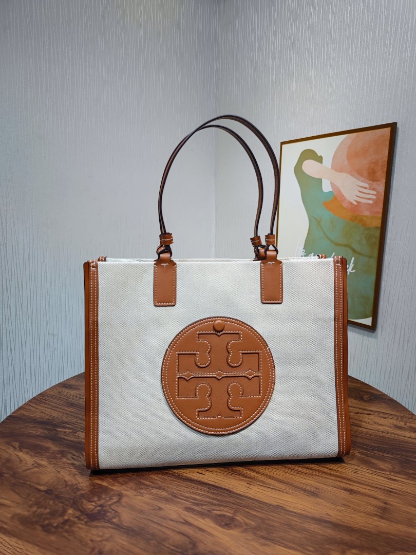Tory Burch Ella Canvas Small Tote Bag Brown, Women's Fashion, Bags &  Wallets, Tote Bags on Carousell