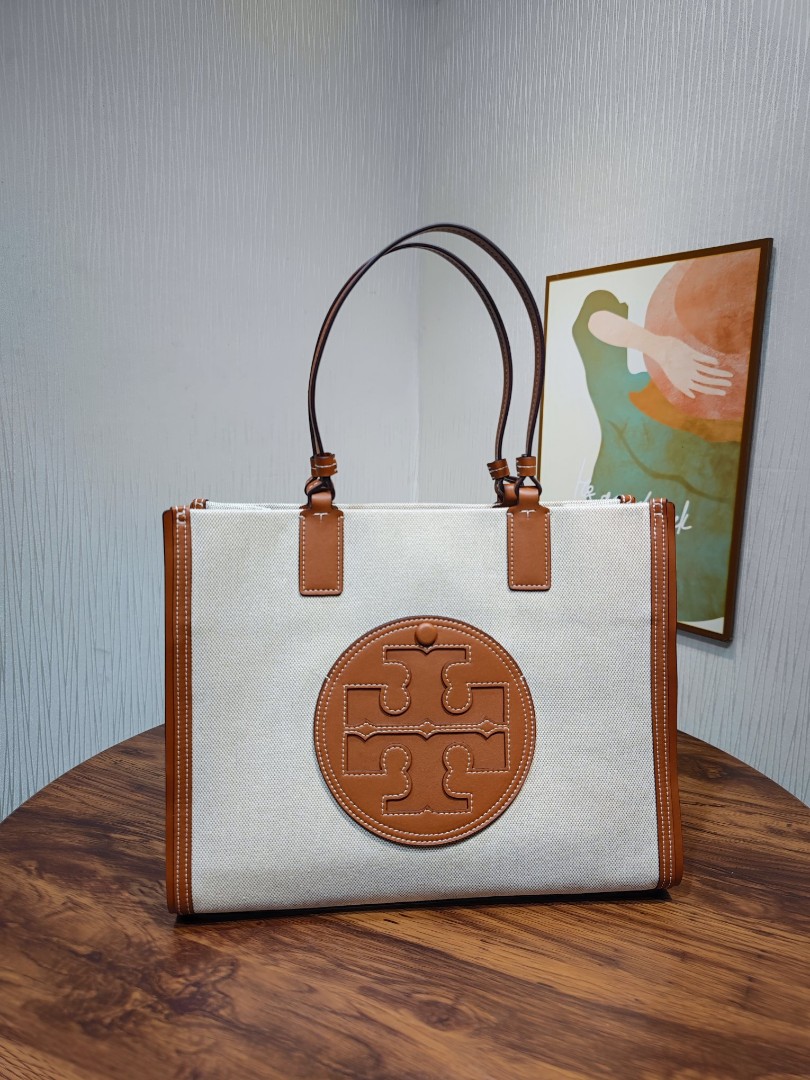 Tory Burch Ella Canvas Small Tote Bag Brown, Women's Fashion, Bags & Wallets, Tote Bags on Carousell