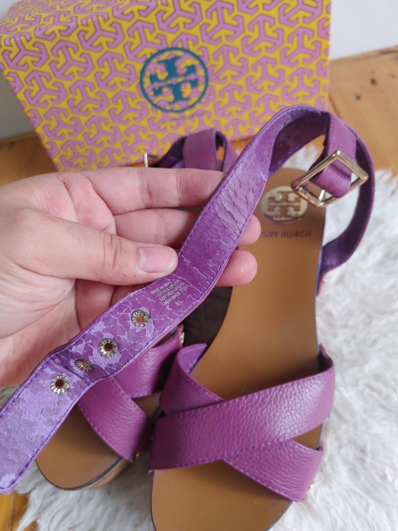 Tory Burch Purple Wedge Sandals, Women's Fashion, Footwear, Flats & Sandals  on Carousell
