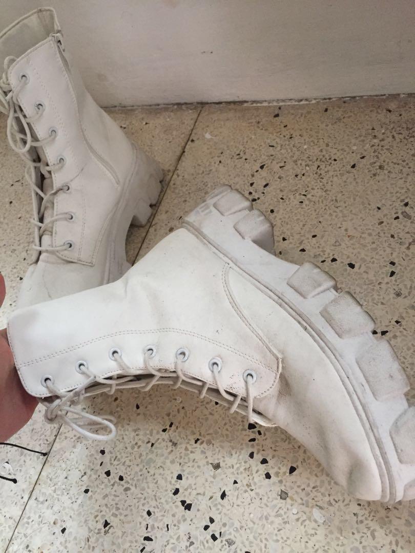 white ankle lace up boots