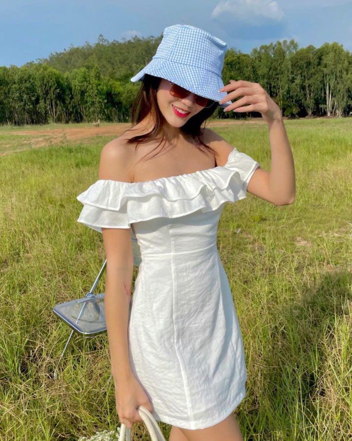 White off the shoulder mini dress hotsell