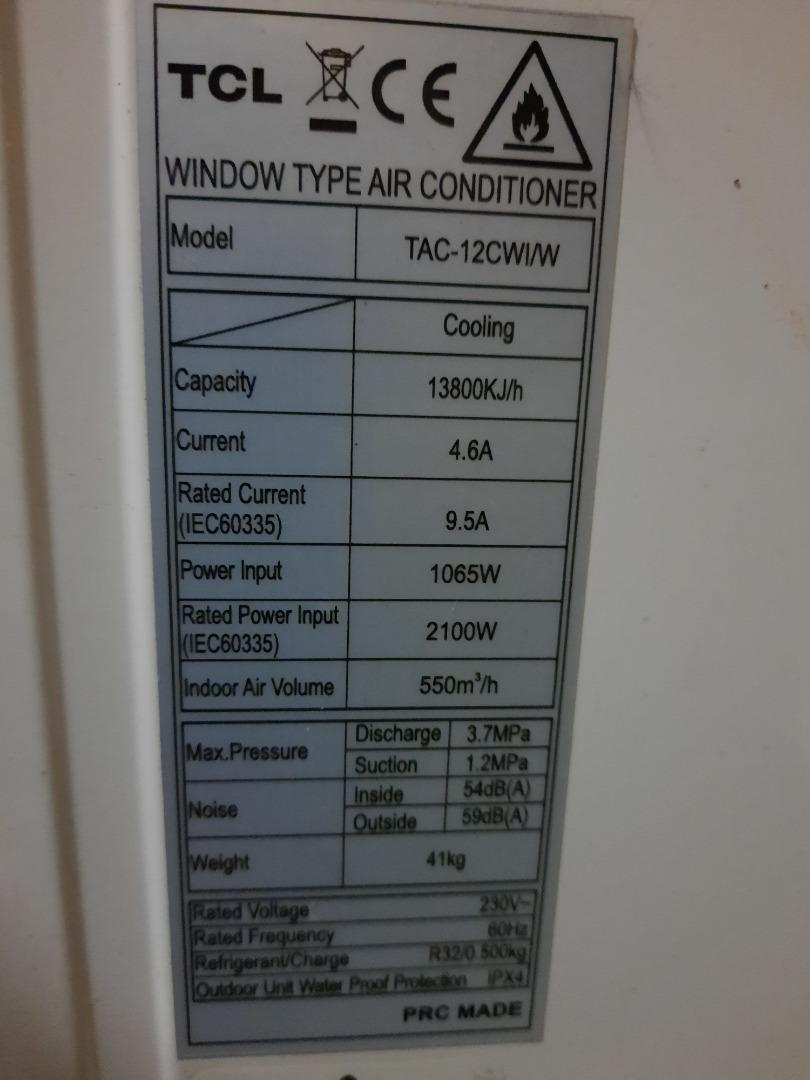 Window Type Air Conditioner TCL 1.5 HP Inverter, TV & Home Appliances ...