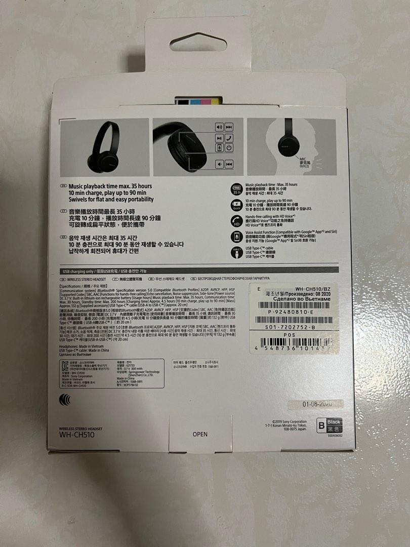 Wireless Sony Stereo Bluetooth Headset WH-CH510 (Black) - NEW, Audio ...