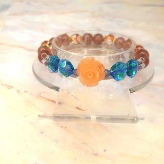 手作貝壓花/草莓晶/丹泉/紅鳳羽手鍊