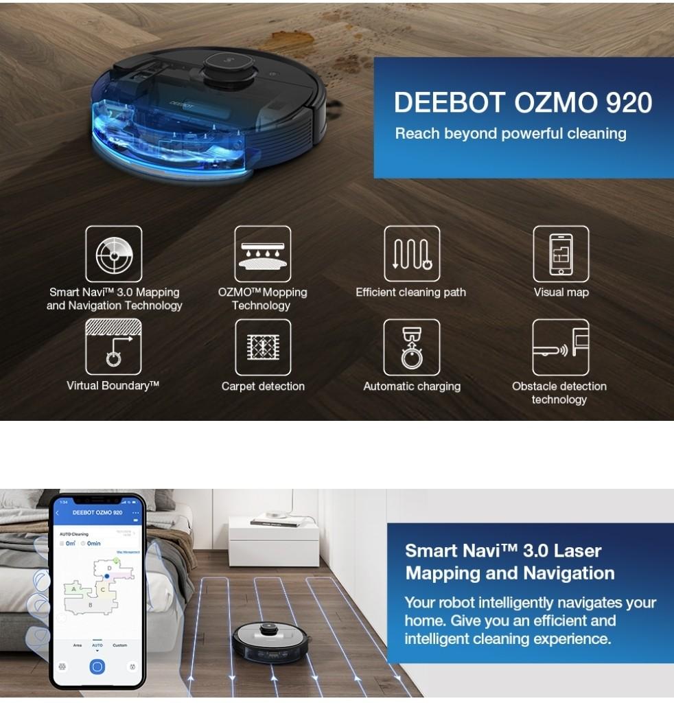 Ecovacs DEEBOT OZMO 920 2in1 Mopping Robotic Vacuum with Laser Navigation,  No-Go Zones, Systematic Cleaning, Multi-Floor Mapping, Works with Alexa 