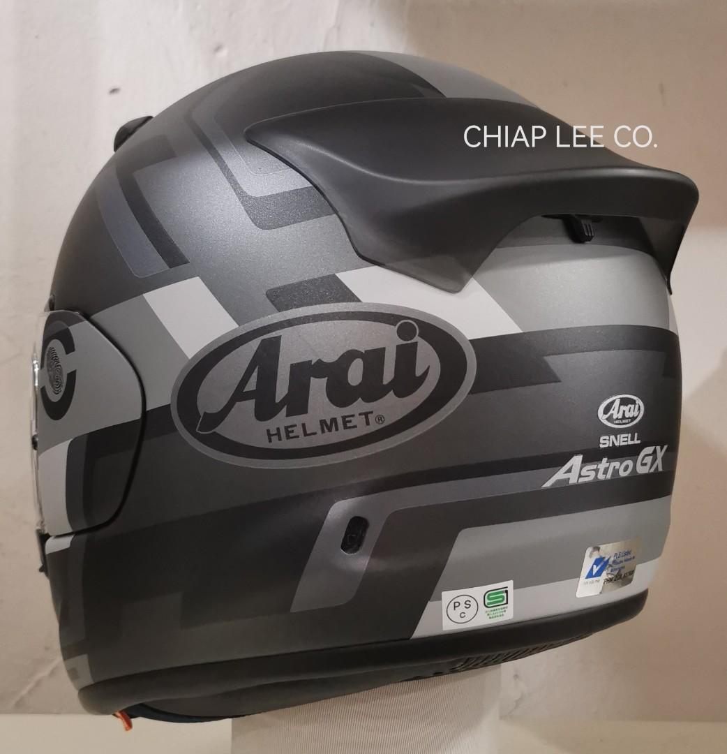 Arai Helmet @ clc (Category: Motorcycle Accessories) located in Singapore. Submitted by chiap_lee_co (Listing ID 1180327165, Image 3). Description: Arai ASTRO GX FACE (NEW) grey PSB Approved MADE IN JAPAN The Consistent Pursuit of Gains in Protection Glancing Off impact energy Enhancing Performance Whenever Possible CHIAP LEE CO. 590 SERANGOON ROAD 218204 Sole distributor for ARAI.