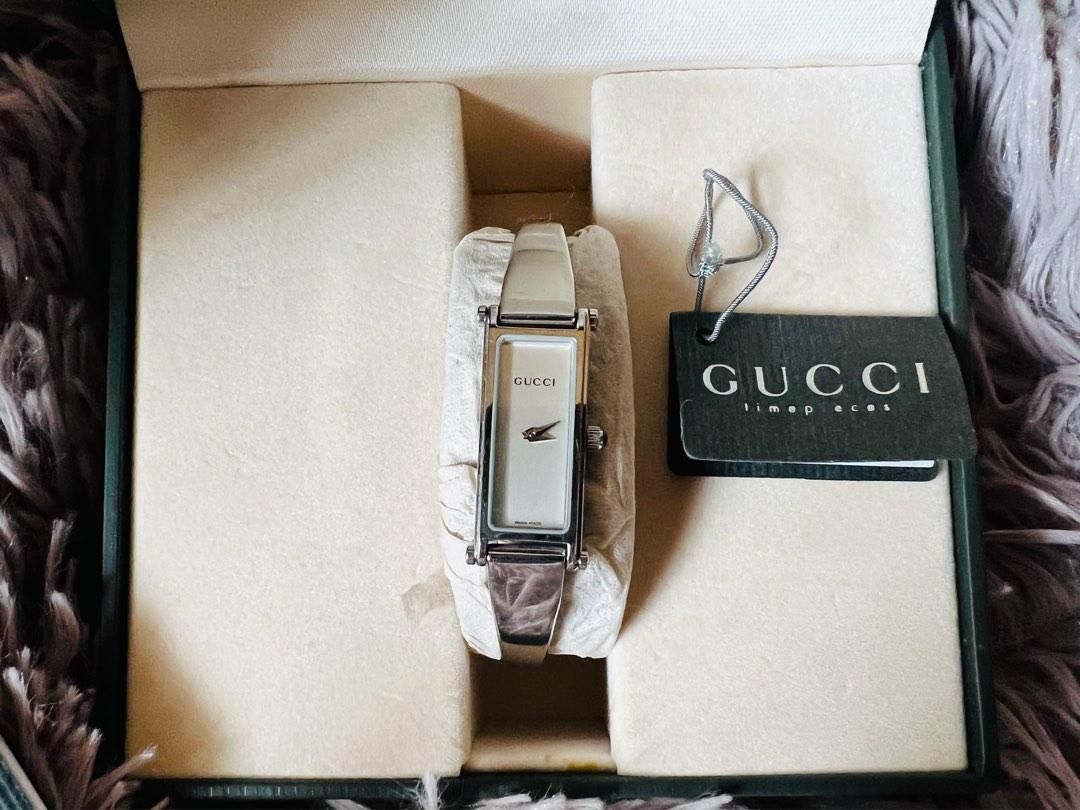 Gucci 1500L Bangle Watch (Category: Luxury Watches) located in Makati City. Submitted by damoreluxe (Listing ID 1180473627, Image 1). Description: Preloved 💯 Authentic Gucci 1500L watch bangle in silver tone Complete inclusions (Box, booklet and cards) 16cm The watch looks new and has minimal hair lines.. Please manage your expectations as the items are preloved from Japan..