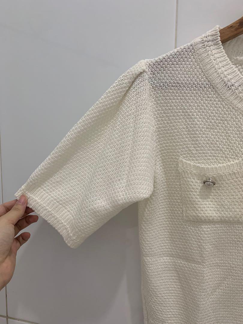 Cardigan white outer putih pearl mutiara pendek puff puffy puffed ...
