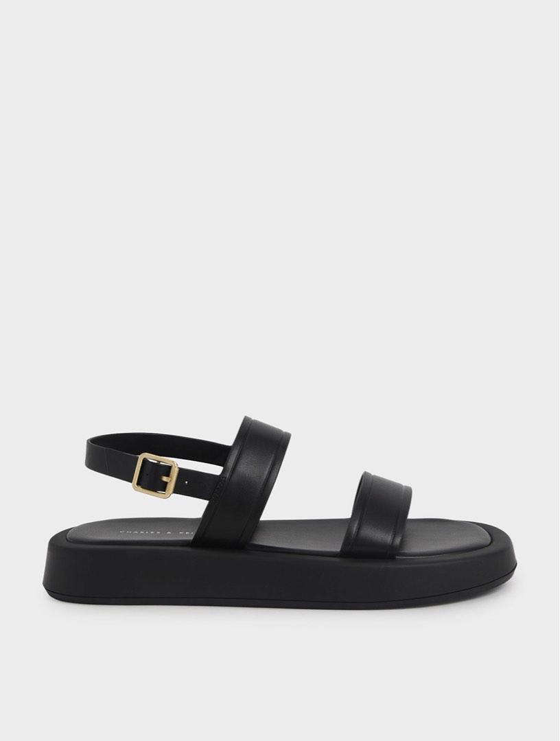 Black Patent Ankle-Strap Platform Sandals - CHARLES & KEITH OM