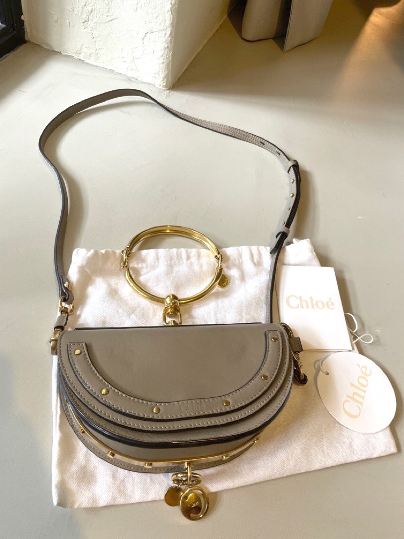 CHLOE Calfskin Suede Small Nile Bracelet Bag Motty Grey 1081943