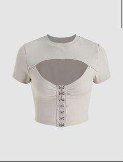 Cider Rib Buckle Cut Out Crop Top
