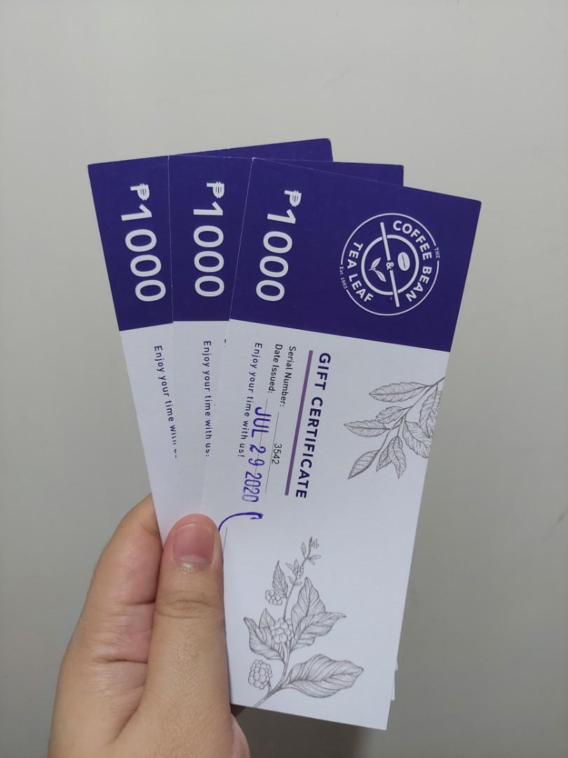 Coffee Bean Tea Leaf Gift Certificates Tickets Vouchers Store