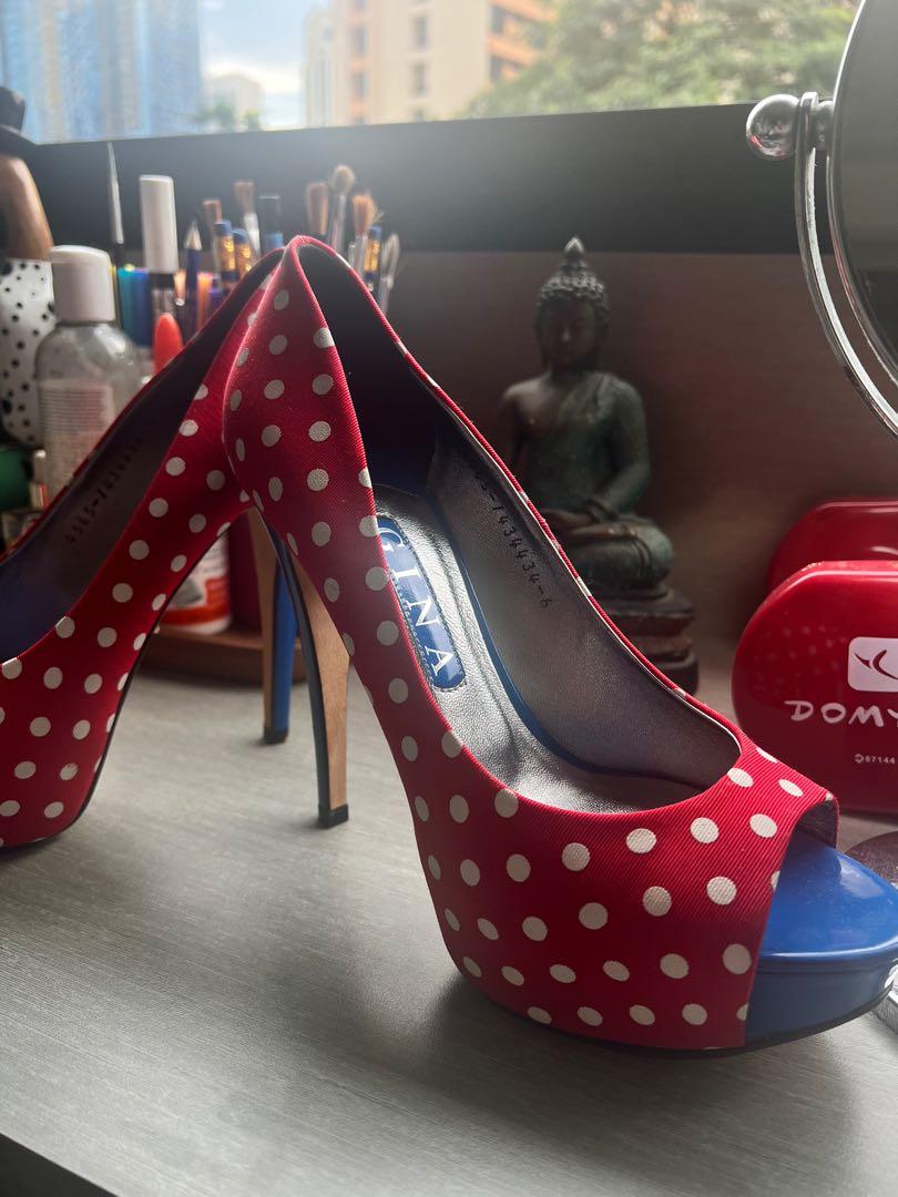 Red polka online dot pumps