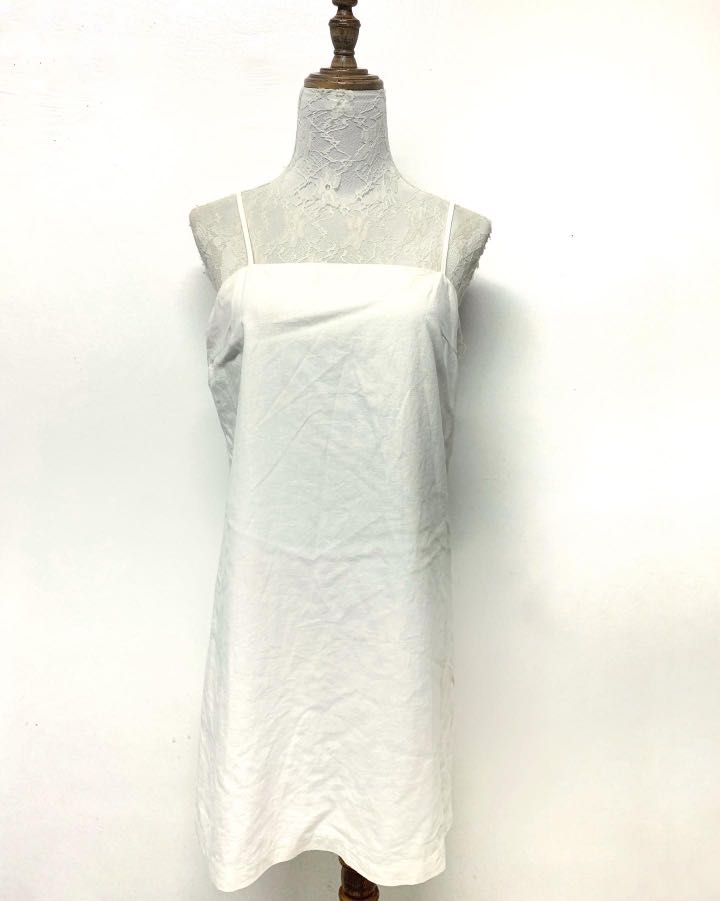 GLASSONS white linen square neck slip dress, Women's Fashion, Dresses ...