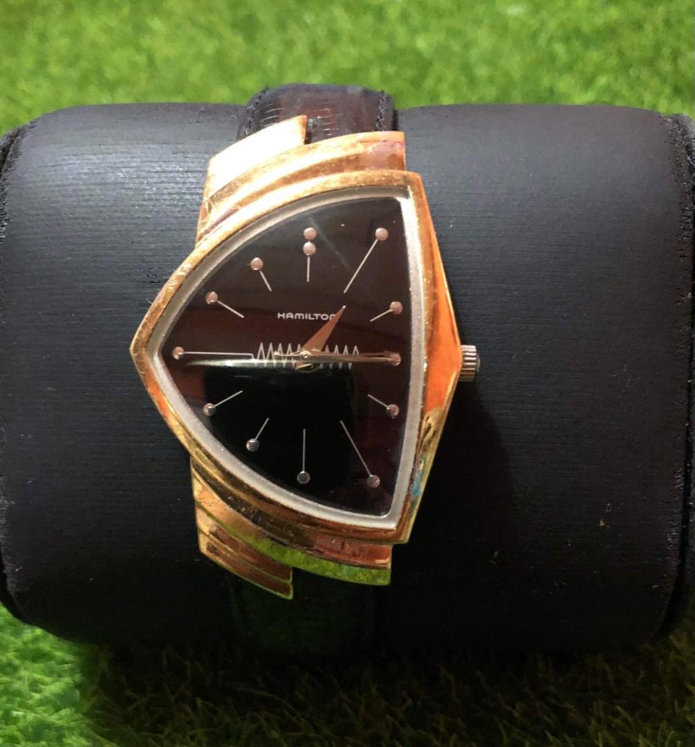 HAMILTON VENTURA REGISTERED EDITION QUARTZ GOLD PLATED BLACK DIAL