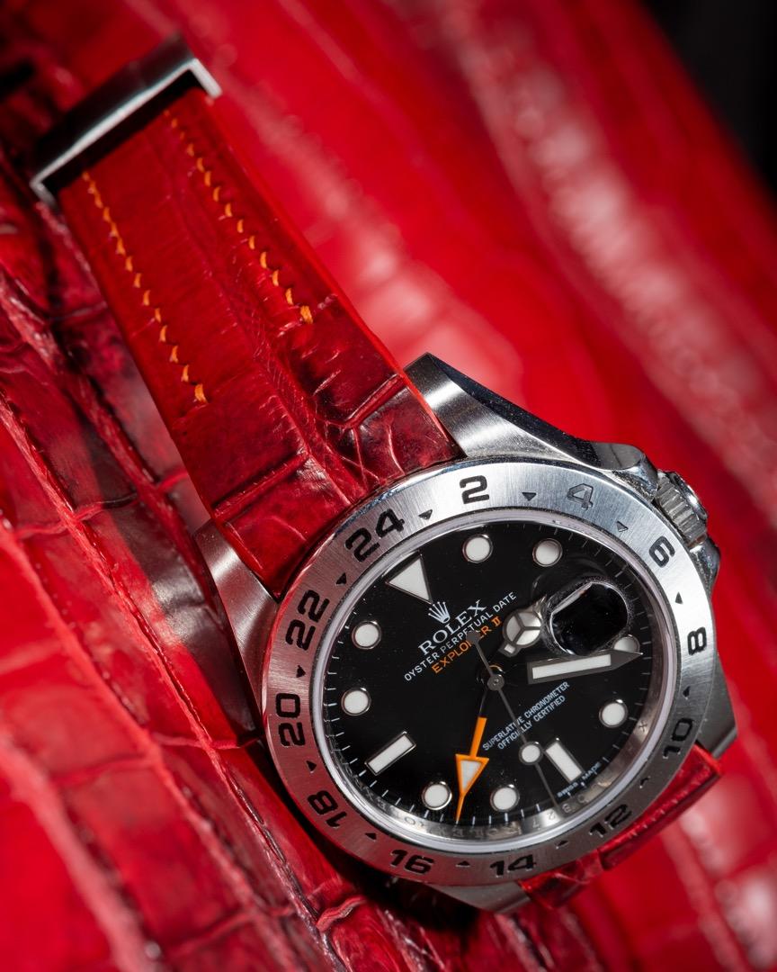 Handmade Hand-stitched Watch Strap in Red Himalayan Crocodile