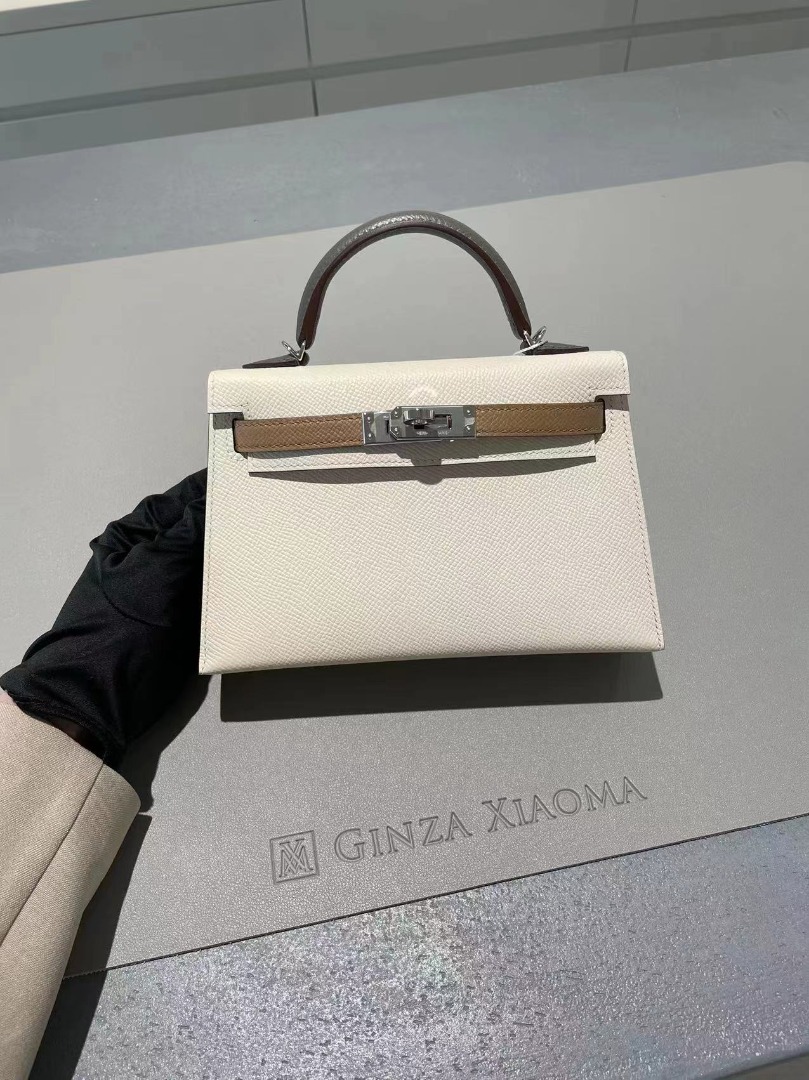 Hermes Kelly 20 Bag Nata Gris Meyer and Chai Tri Color Handbag