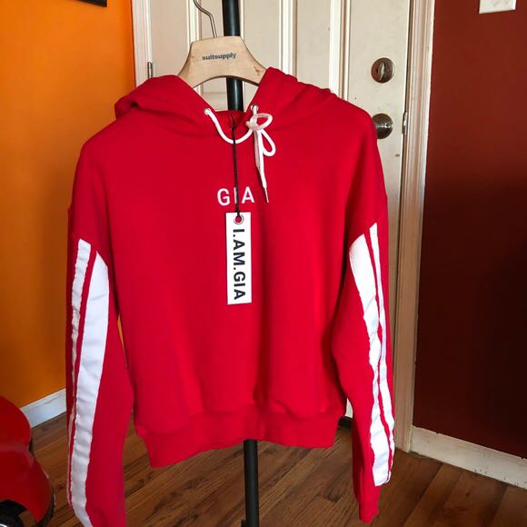 I am gia red hoodie hot sale