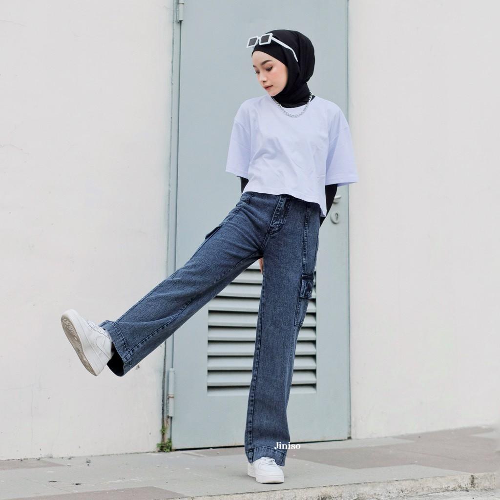 JINISO Highwaist Cargo Loose Jeans Black Acid 404 414 HANDS UP