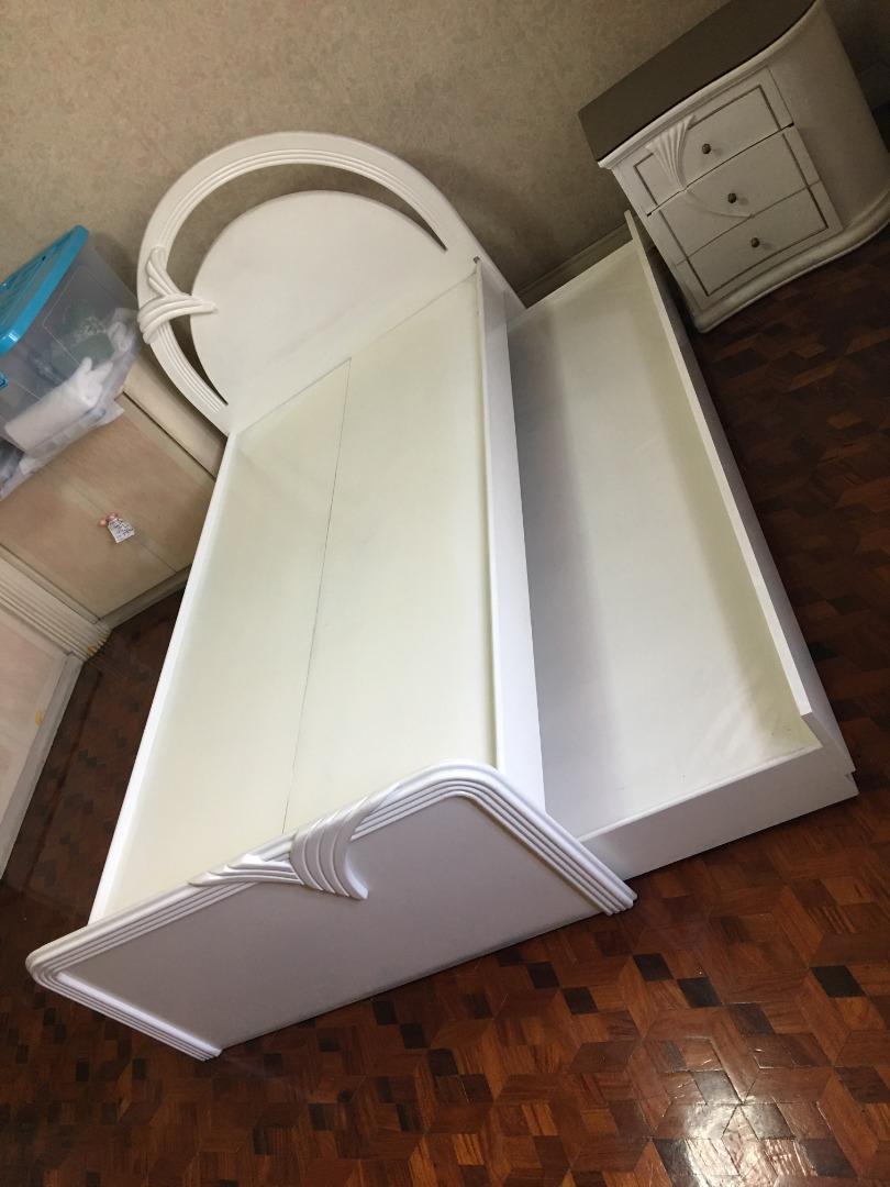 kids wooden single bed pullout bed (Category: Bed Frames & Mattresses) located in Makati City. Submitted by r1property (Listing ID 1180444165, Image 2). Description: Location: Makati City (due to item size pickup only) Price: 11,500php kids single bed with single bed pullout bed size: 39" x 75" -made of solid wood (mahogany and plywood) not mdf -duco finish -custom made -can be collapsed **avaialable until posted tong ads **pickup 24.7 at my maka