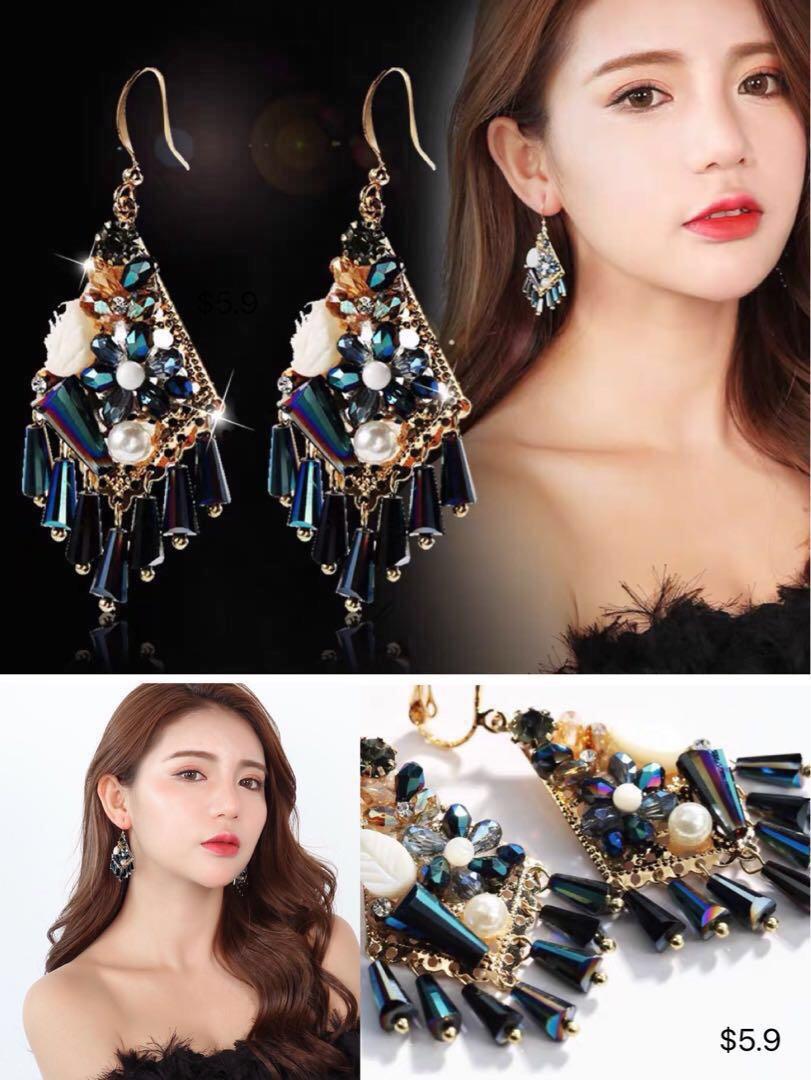 Korean Earrrings Bling Crystal Earrings Faux Diamond Earrings