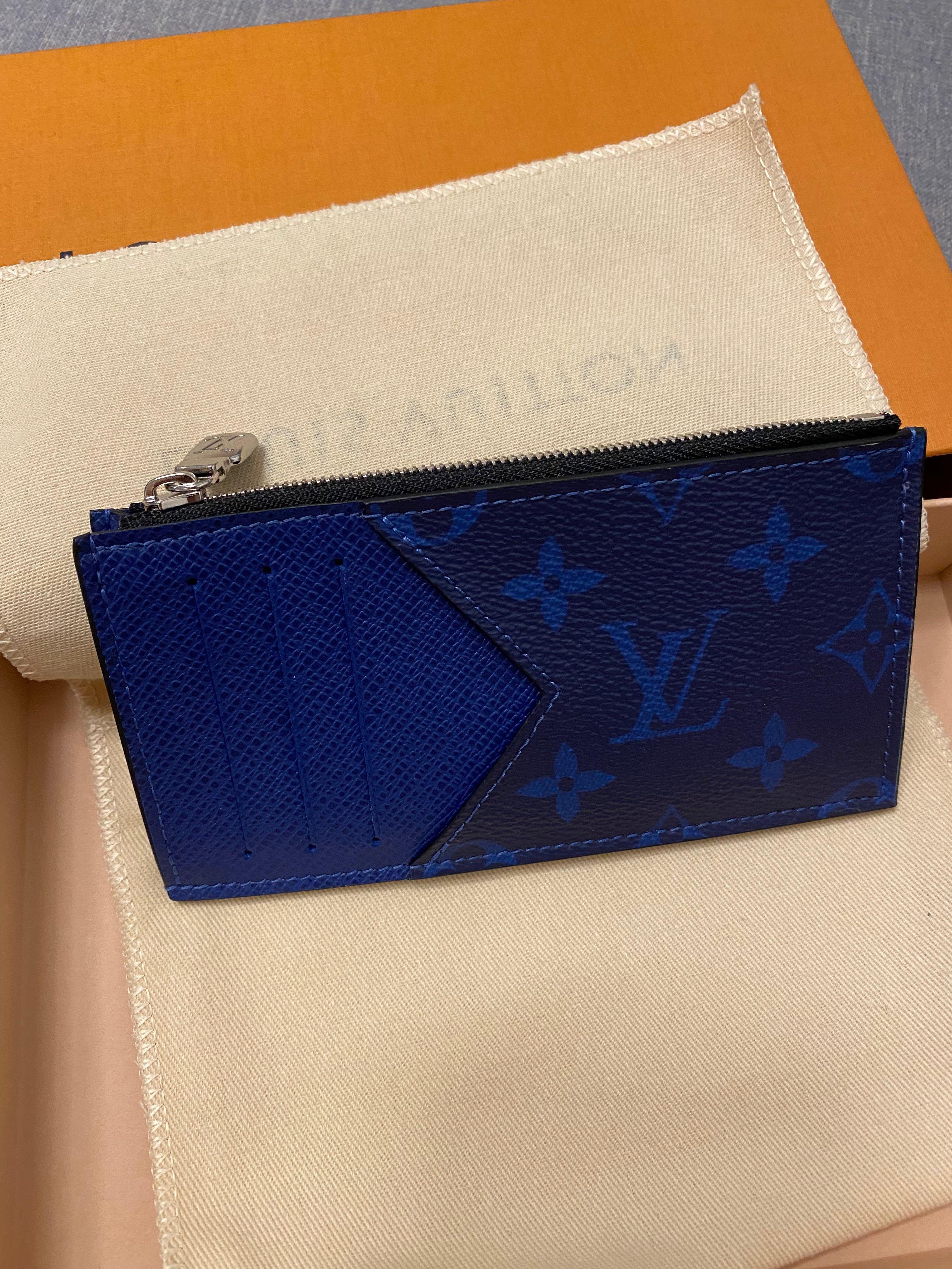 Louis Vuitton M30270 Monogram/ Taiga Cobalt Coin Card Holder (RFID