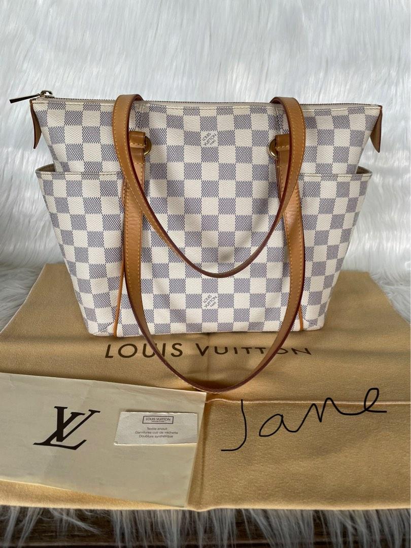 Louis Vuitton Totally (Category: Luxury Bags & Wallets) located in Mandaue City. Submitted by jane2872 (Listing ID 1179702714, Image 1). Description: Authentic size PM Damier Azur with Dustbag with LV Official Receipt Very Good Condition (Clean inside and outside) 2 side pocket (outside) 2 inside pocket Gold pa ang Hardware Final Price + Shipping (LBC).