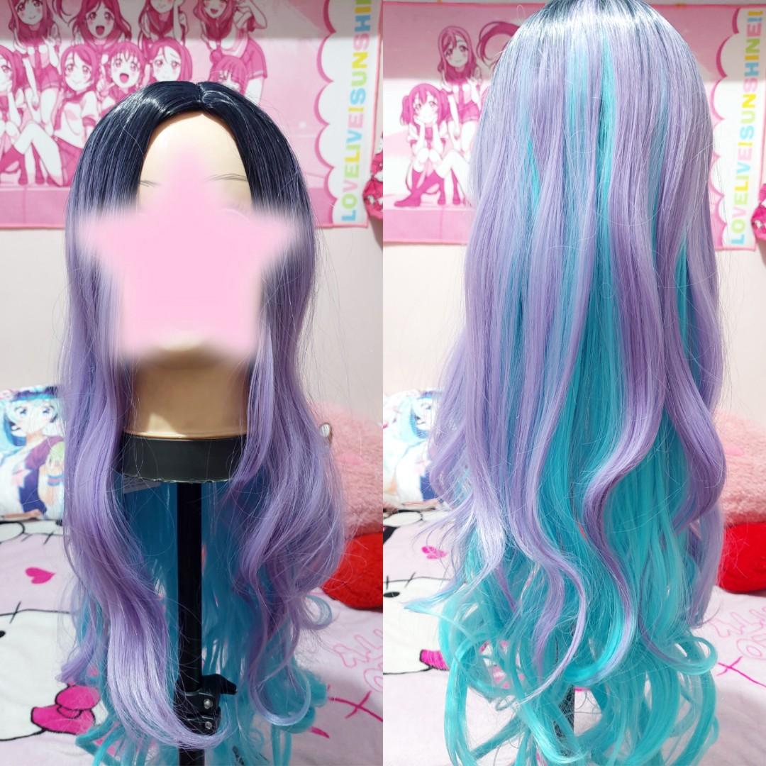 Manmei Black to Purple to Blue Long Curly Lolita Daily Fashion Wig, Beauty &  Personal Care, Hair on Carousell