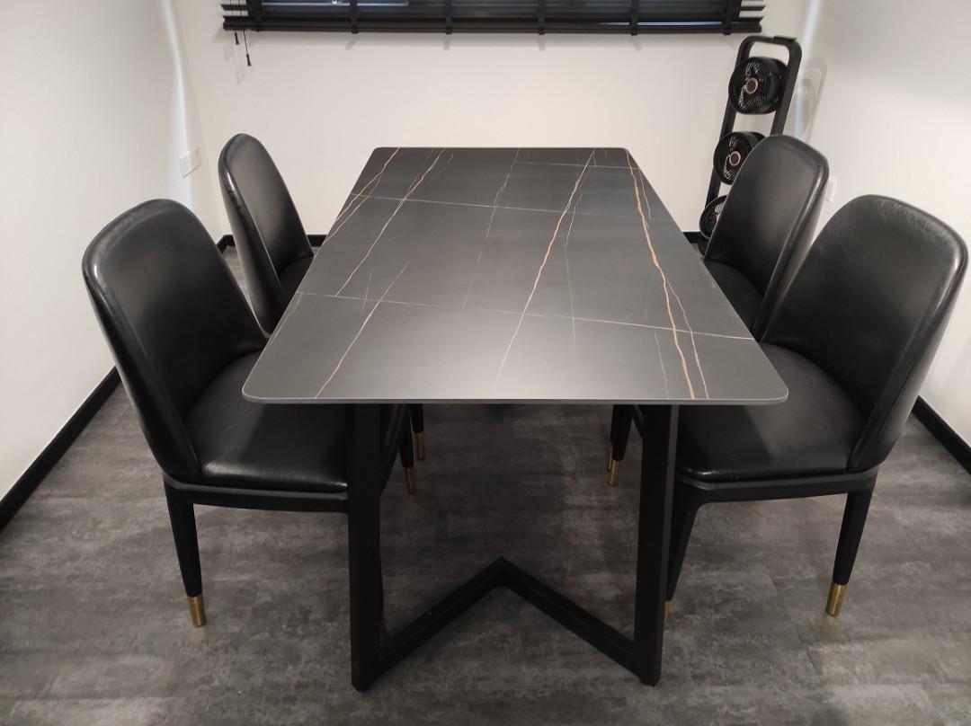 Modern black marble dining table with chairs, Furniture & Home Living ...