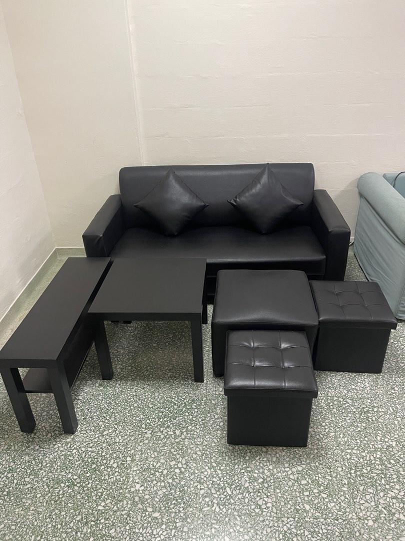 Moving out sale 3 seater Leather sofa with ottoman + tv console